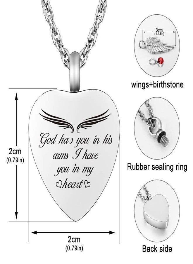 Dletay Heart Urn Necklace for Ashes Cremation Jewelry for Ashes with 12 Birthstones Ashes Necklace with Angel Wing Charm -God Has You in His Arms, I Have You in My Heart - Image 4